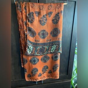 Burnt orange and dk brown/ light green blocks of print